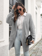 Open Front Rib-Knit Cardigan with Pockets - Trendsi