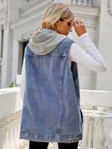 Drawstring Hooded Sleeveless Denim Top with Pockets - Trendsi - Flyclothing LLC