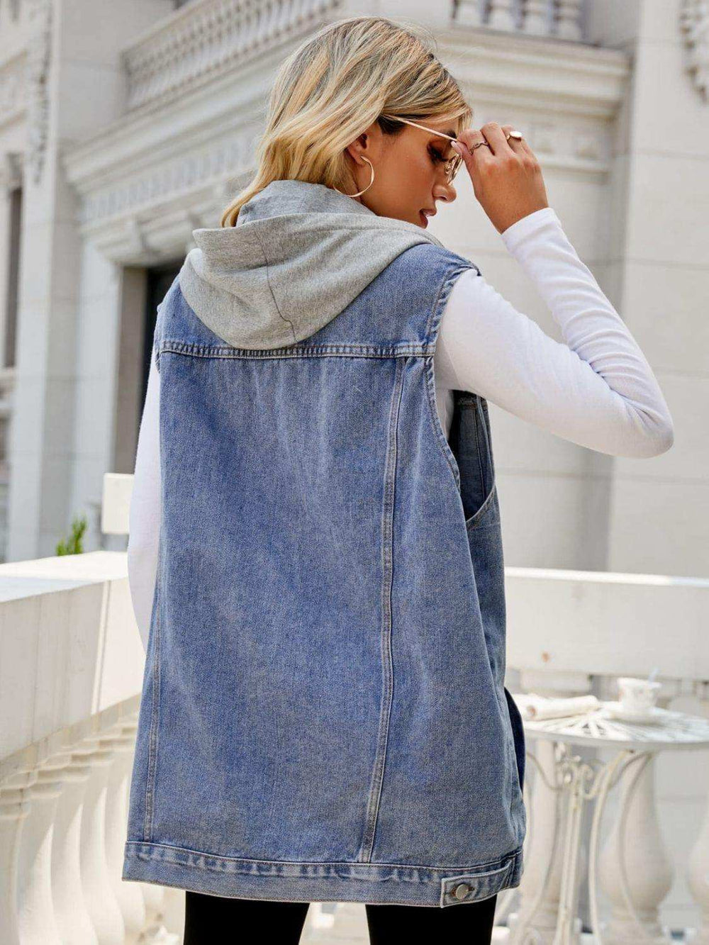 Drawstring Hooded Sleeveless Denim Top with Pockets - Trendsi - Flyclothing LLC