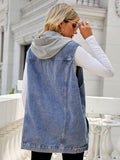 Drawstring Hooded Sleeveless Denim Top with Pockets - Trendsi