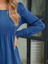 Smocked Round Neck Lantern Sleeve Blouse - Trendsi - Flyclothing LLC