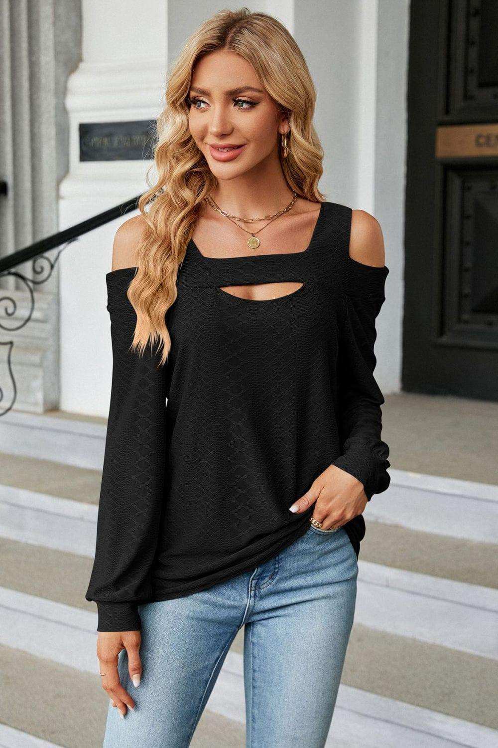 Cold Shoulder Square Neck Cutout Blouse - Trendsi - Flyclothing LLC
