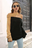 Ribbed Off-Shoulder Lantern Sleeve Pullover Sweater - Trendsi