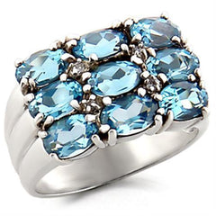 Alamode High-Polished 925 Sterling Silver Ring with Synthetic Spinel in Sea Blue - Flyclothing LLC