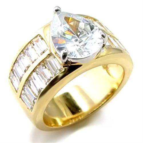 Alamode Gold+Rhodium Brass Ring with AAA Grade CZ in Clear - Alamode - Flyclothing LLC