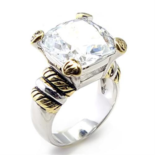 Alamode Reverse Two-Tone Brass Ring with AAA Grade CZ in Clear - Alamode