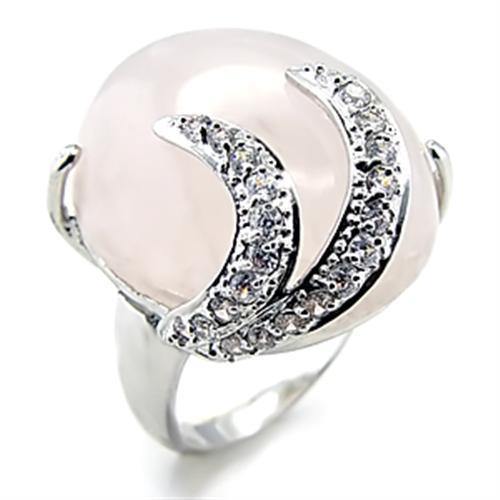 Alamode Rhodium Brass Ring with Precious Stone PINK CRYSTAL in Light Rose - Alamode