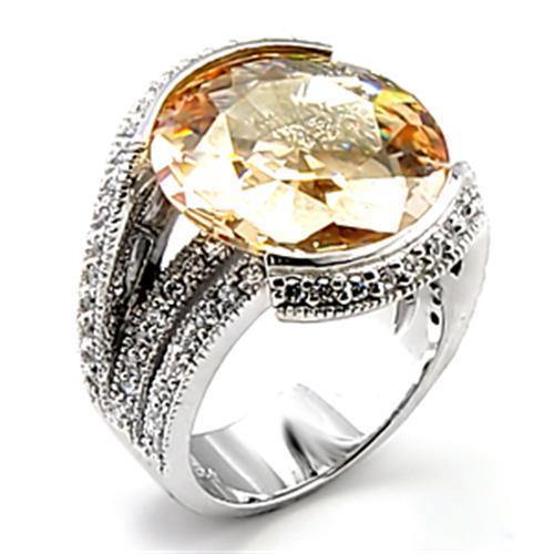 Alamode Rhodium Brass Ring with AAA Grade CZ in Champagne - Alamode