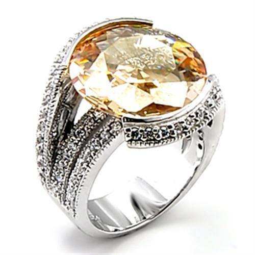 Alamode Rhodium Brass Ring with AAA Grade CZ in Champagne - Alamode - Flyclothing LLC