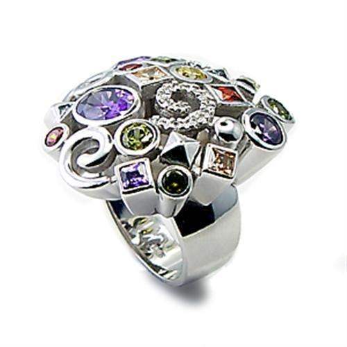 Alamode Rhodium Brass Ring with AAA Grade CZ in Multi Color - Alamode - Flyclothing LLC