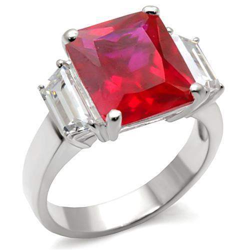 Alamode High-Polished 925 Sterling Silver Ring with Synthetic Garnet in Ruby - Alamode - Flyclothing LLC