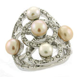 Alamode Rhodium Brass Ring with Semi-Precious Pearl in Multi Color - Alamode