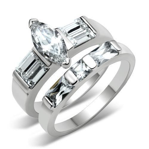 Alamode Rhodium Brass Ring with AAA Grade CZ in Clear - Alamode