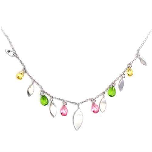 Alamode High-Polished 925 Sterling Silver Necklace with AAA Grade CZ in Multi Color - Alamode - Flyclothing LLC