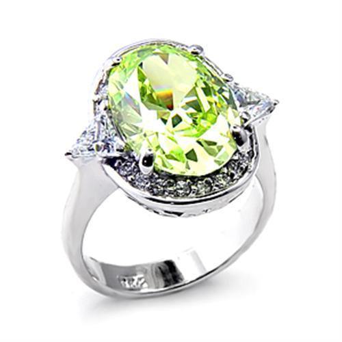 Alamode Rhodium 925 Sterling Silver Ring with AAA Grade CZ in Apple Green color - Alamode