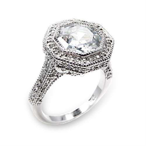 Alamode High-Polished 925 Sterling Silver Ring with AAA Grade CZ in Clear - Alamode - Flyclothing LLC