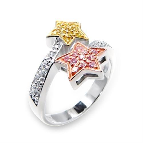 Alamode Tricolor 925 Sterling Silver Ring with AAA Grade CZ in Clear - Flyclothing LLC