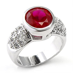 Alamode Rhodium Brass Ring with Synthetic Garnet in Ruby - Alamode