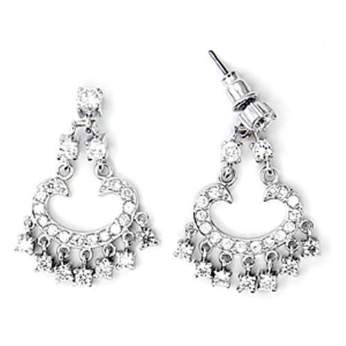 Alamode High-Polished 925 Sterling Silver Earrings with AAA Grade CZ in Clear - Flyclothing LLC