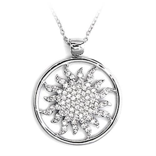 Alamode High-Polished 925 Sterling Silver Chain Pendant with AAA Grade CZ in Clear - Flyclothing LLC