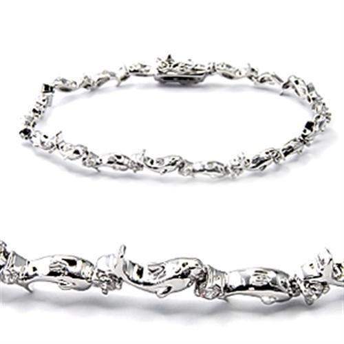Alamode Rhodium Brass Bracelet with AAA Grade CZ in Clear - Alamode - Flyclothing LLC