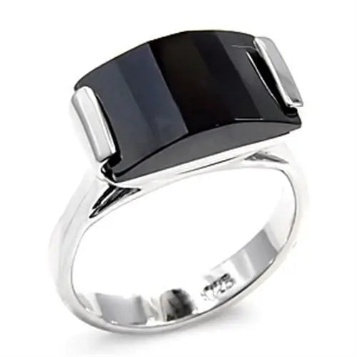 Alamode Rhodium 925 Sterling Silver Ring with AAA Grade CZ in Jet - Alamode - Flyclothing LLC