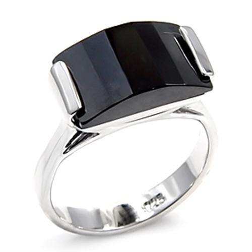 Alamode Rhodium 925 Sterling Silver Ring with AAA Grade CZ in Jet - Alamode - Flyclothing LLC