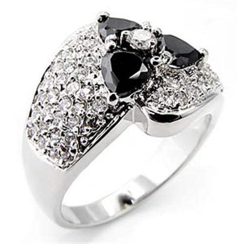 Alamode Rhodium Brass Ring with AAA Grade CZ in Jet - Alamode - Flyclothing LLC