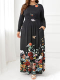 Plus Size Round Neck Maxi Dress with Pockets - Trendsi