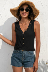 Buttoned Deep V Tank - Trendsi - Flyclothing LLC