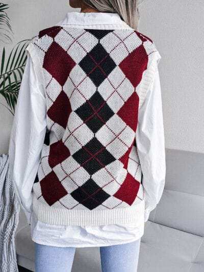 Plaid V-Neck Sweater Vest - Trendsi - Flyclothing LLC
