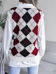 Plaid V-Neck Sweater Vest - Trendsi