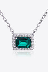 Lab-Grown Emerald Rectangle Pendant Necklace - Trendsi