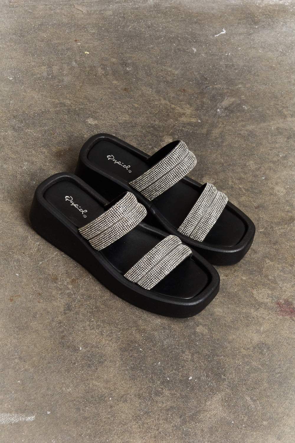 Qupid Bright Mind Platform Wedge Rhinestone Sandal - Trendsi - Flyclothing LLC
