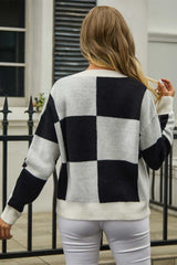 Plaid V-Neck Dropped Shoulder Cardigan - Trendsi - Flyclothing LLC