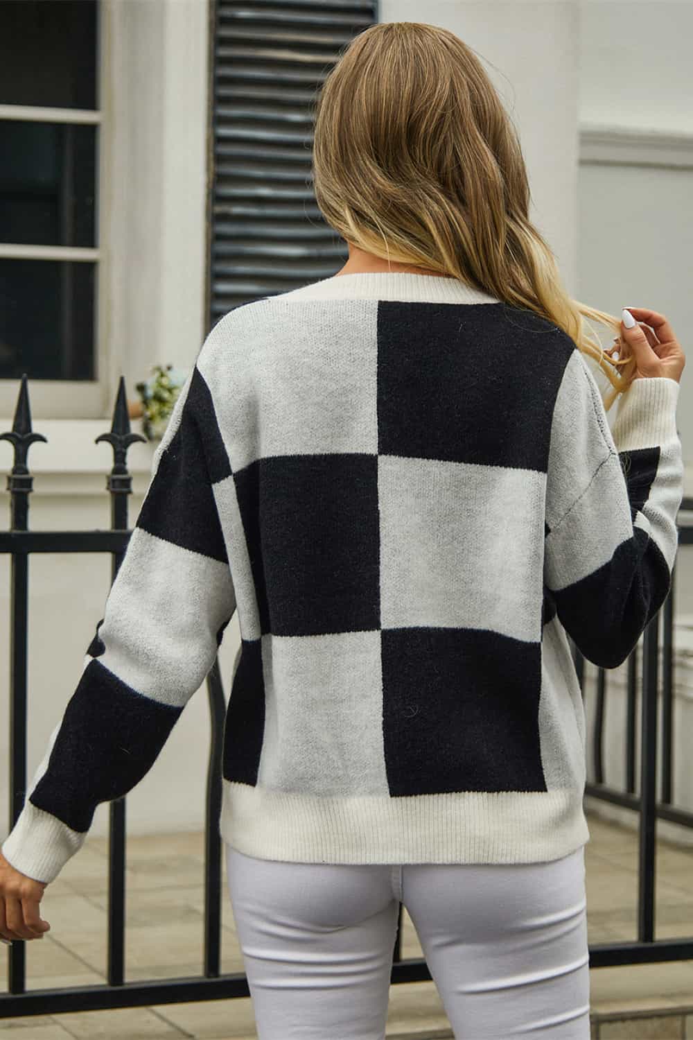 Plaid V-Neck Dropped Shoulder Cardigan - Trendsi - Flyclothing LLC