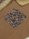 Half Button Leopard Collared Neck Blouse - Trendsi - Flyclothing LLC