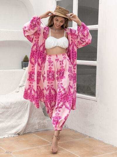 Printed Open Front Top and Pants Set - Trendsi - Flyclothing LLC