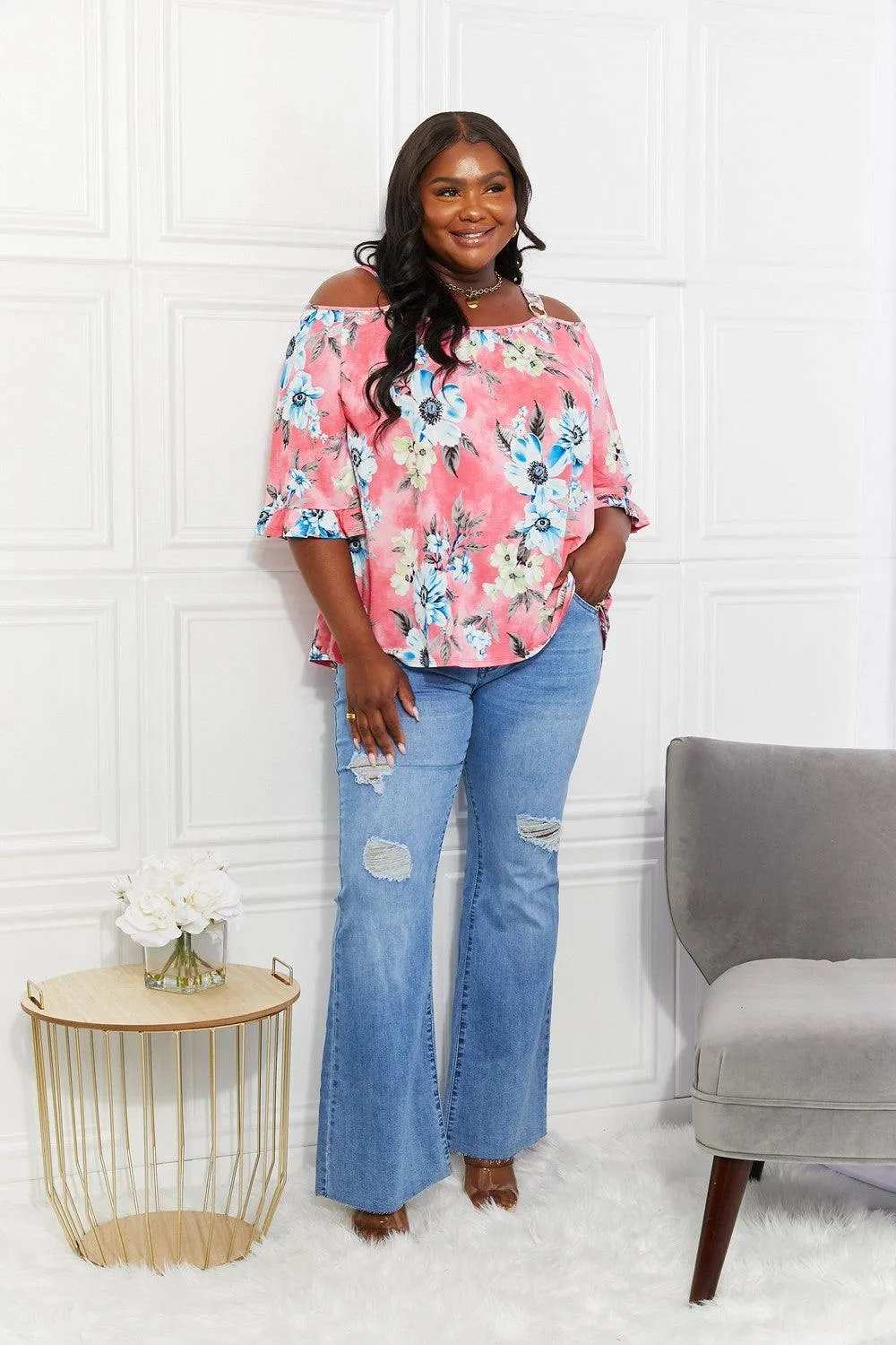 Sew In Love Full Size Fresh Take Floral Cold-Shoulder Top - Trendsi - Flyclothing LLC