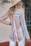 Striped Button-Up Curved Hem Shirt with Breast Pocket - Trendsi