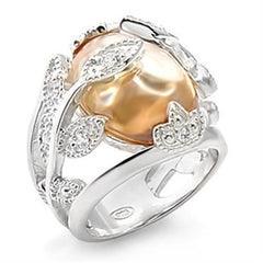 Alamode Rhodium Brass Ring with AAA Grade CZ in Champagne - Alamode