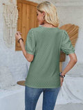 Eyelet Asymmetrical Neck Short Sleeve T-Shirt - Trendsi - Flyclothing LLC