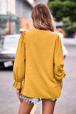Swiss Dot Notched Neck Flounce Sleeve Blouse - Trendsi - Flyclothing LLC
