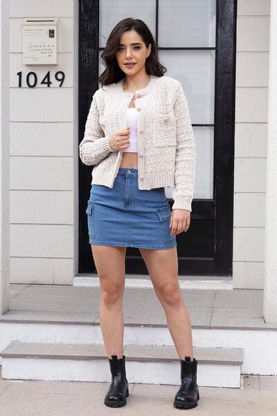 Button Up Round Neck Cardigan - Trendsi