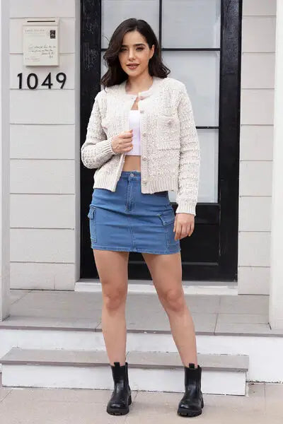 Button Up Round Neck Cardigan - Trendsi - Flyclothing LLC