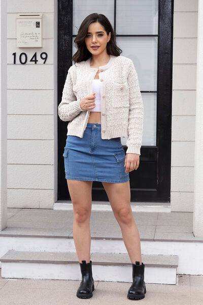 Button Up Round Neck Cardigan - Trendsi - Flyclothing LLC