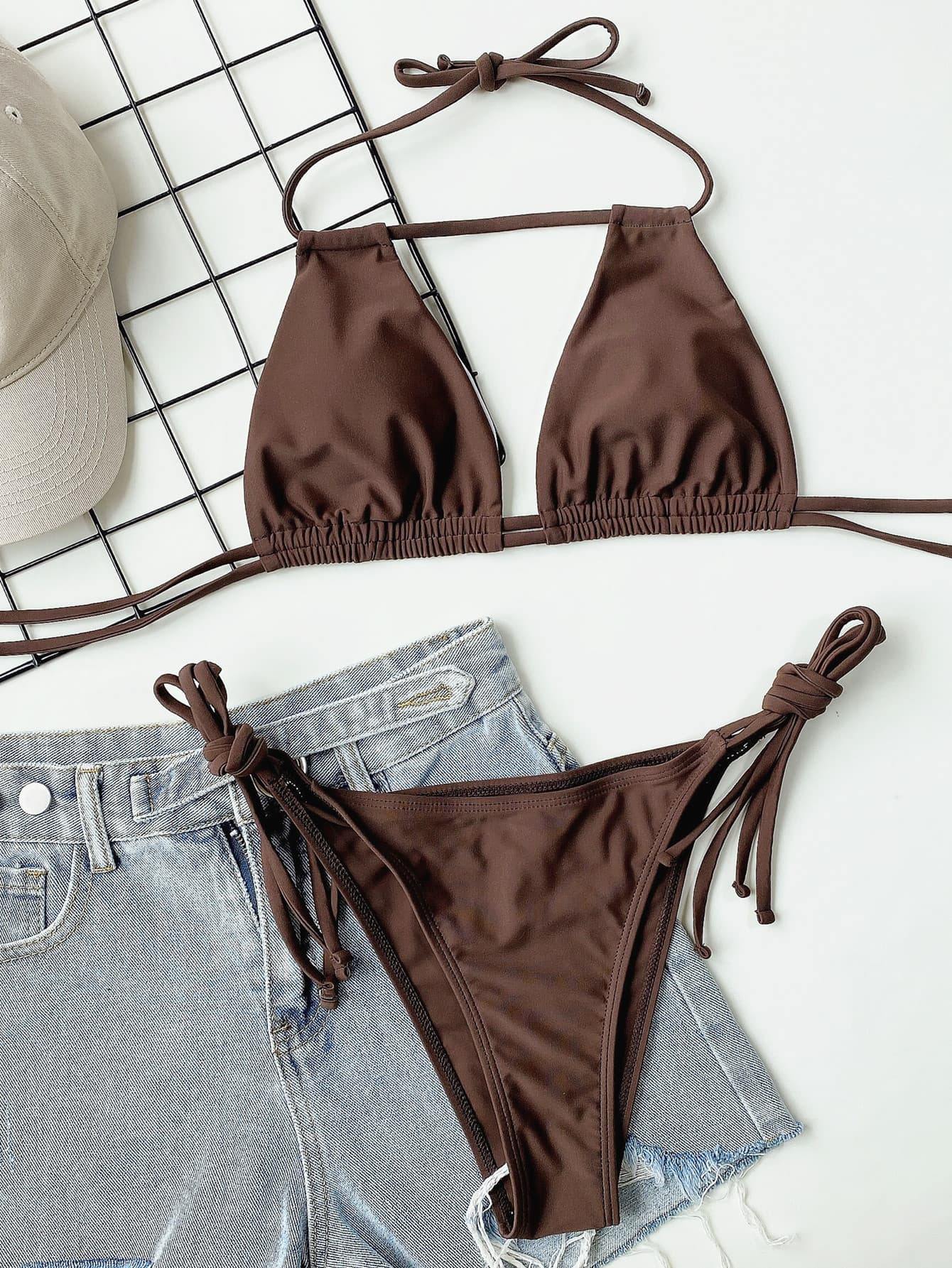 Halter Neck Ruched Bikini Set - Trendsi