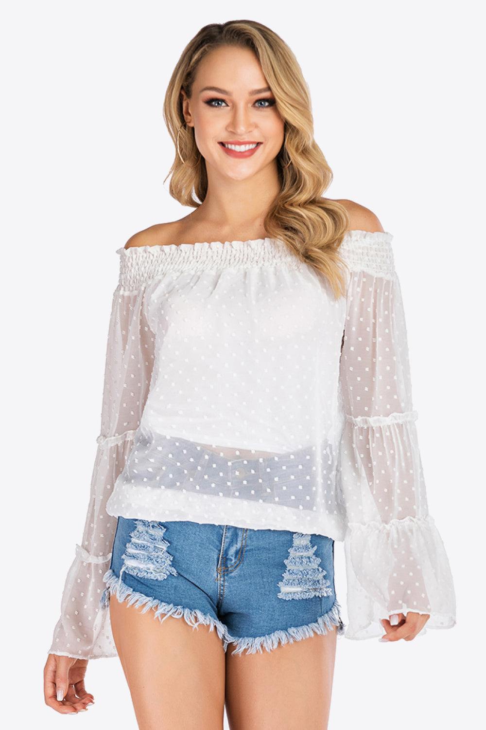 Swiss Dot Off-Shoulder Blouse - Trendsi