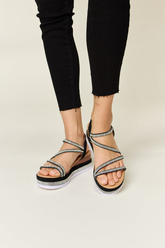 Forever Link Rhinestone Strappy Wedge Sandals - Trendsi