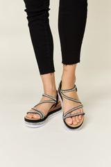 Forever Link Rhinestone Strappy Wedge Sandals - Trendsi